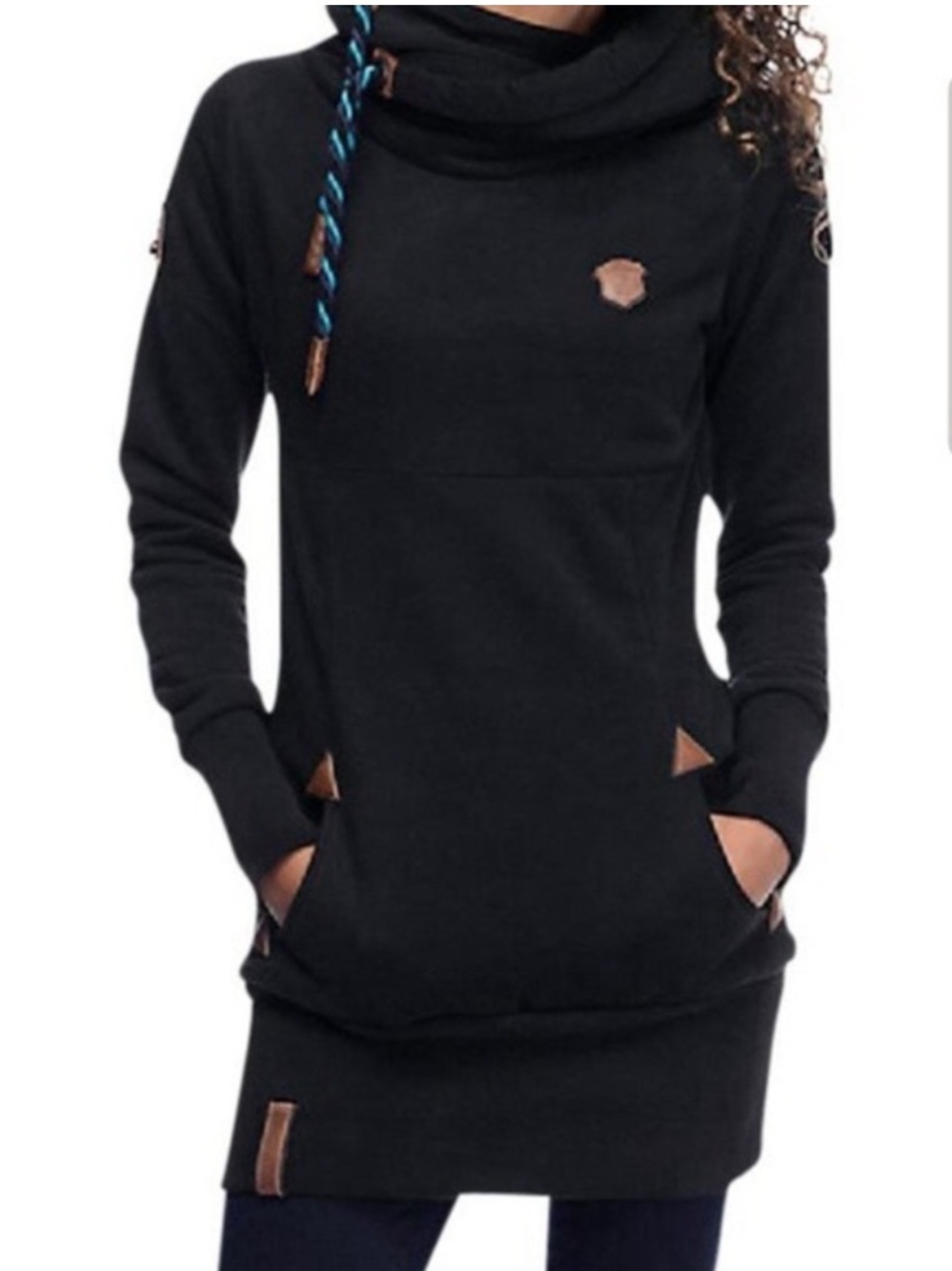 Naketano Lange VIII Sweatshirt Cowl Neck Hoodie Dress-Black-Women Size Medium